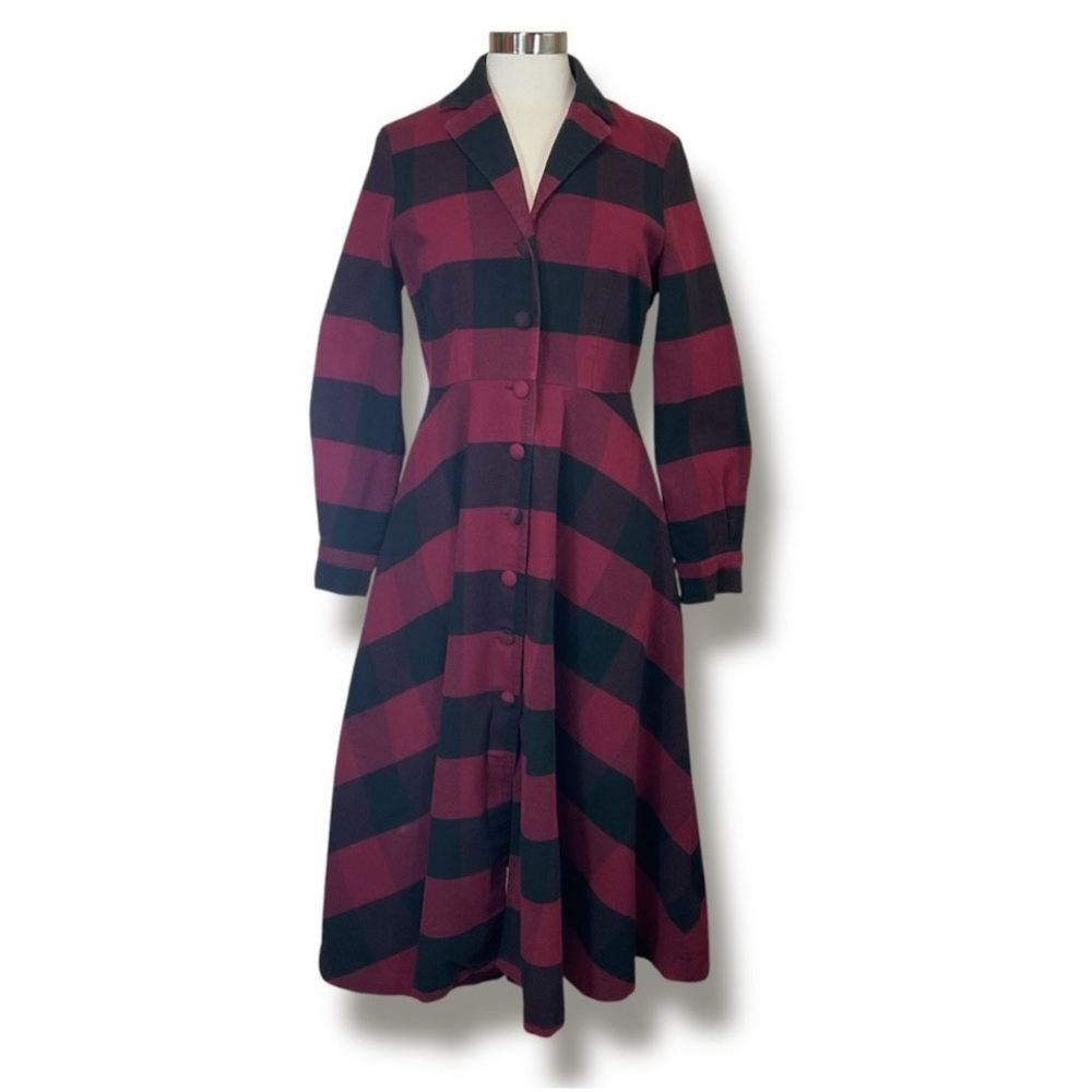 J. Peterman 1947 Style Cotton Flannel Buffalo Check Midi/Maxi Dress